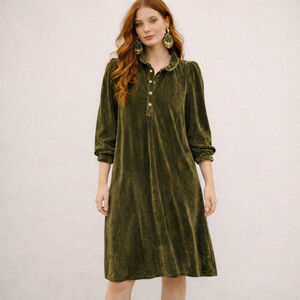 CP Shades Green Velvet Long Sleeve Jasmine Dress XS